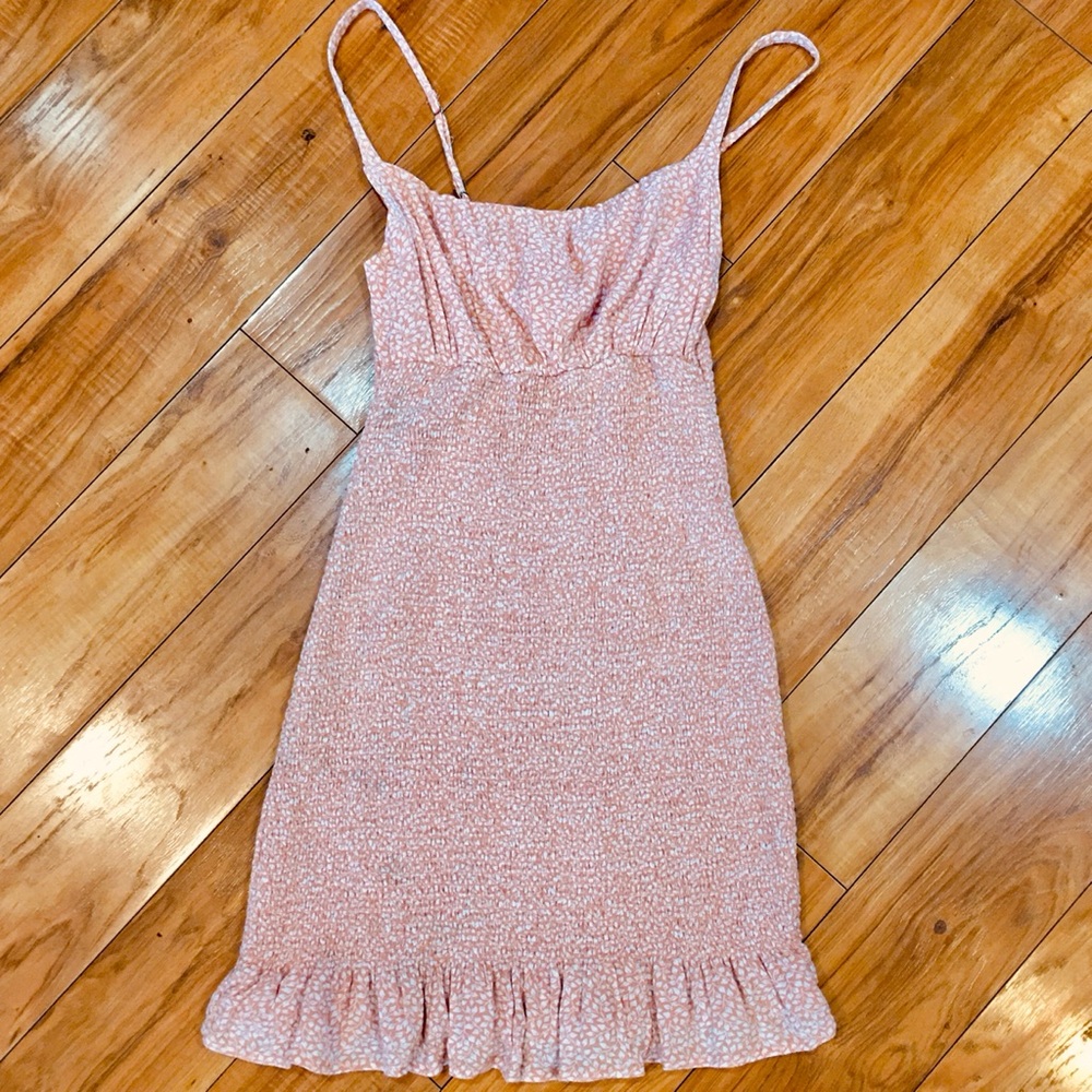 Abercrombie Fitch peach white mini tank dress smocked cottage beach coas…